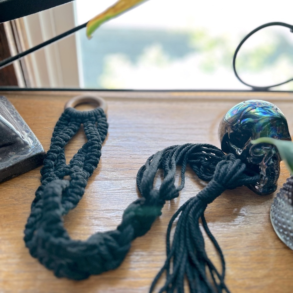 Handmade Braided Black Plant Hanger